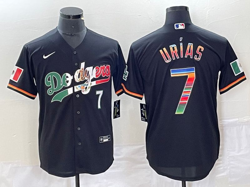 Men Los Angeles Dodgers 7 Urias Black rainbow Nike Game MLB Jersey style 4